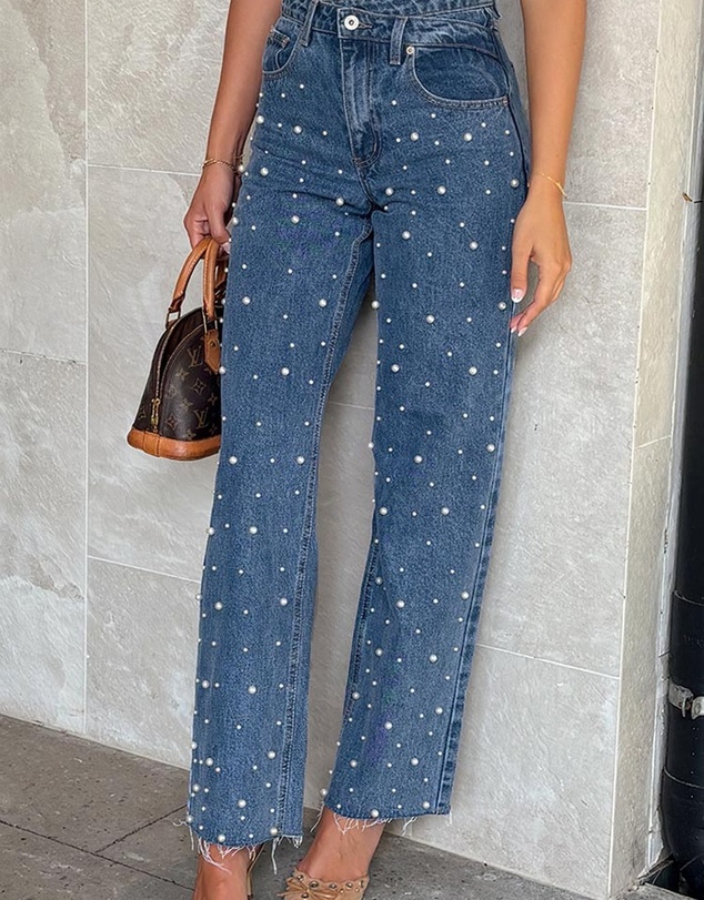 Beginning Boutique - Denim Dazzle Pearl Mid Wash High Waisted Jeans