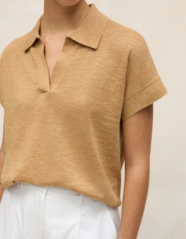 Trenery - Linen Cotton Relaxed Knit Polo in Sahara Tan