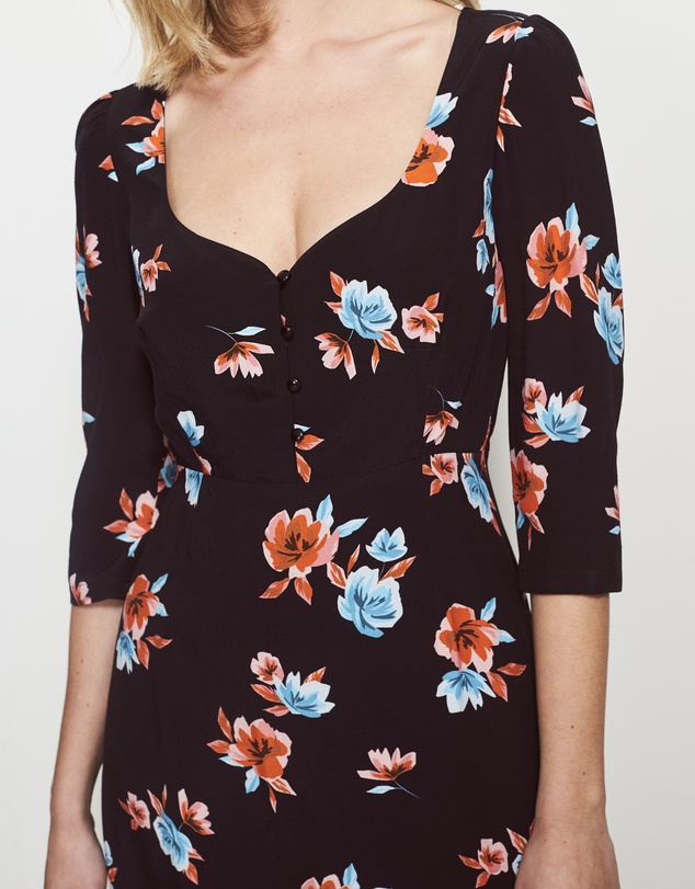 Sosandar - Floral Print Sweetheart Neck Dress