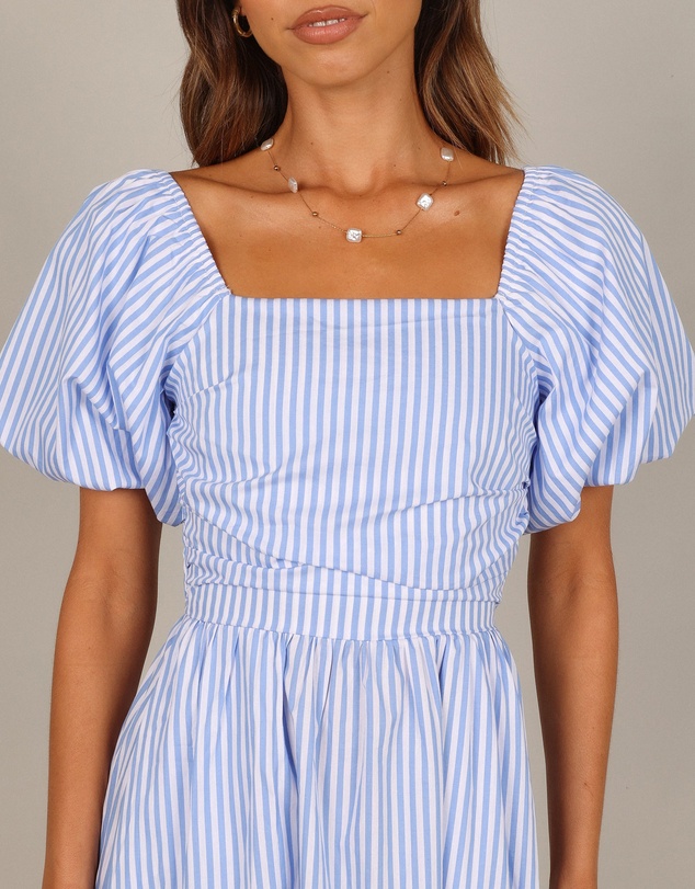 Petal & Pup - Clo Puff Sleeve Midi Dress - Blue Stripe