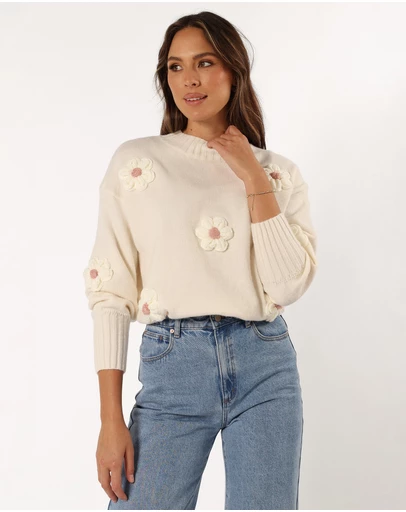 Petal & Pup - Alto Flower Knit Sweater - White