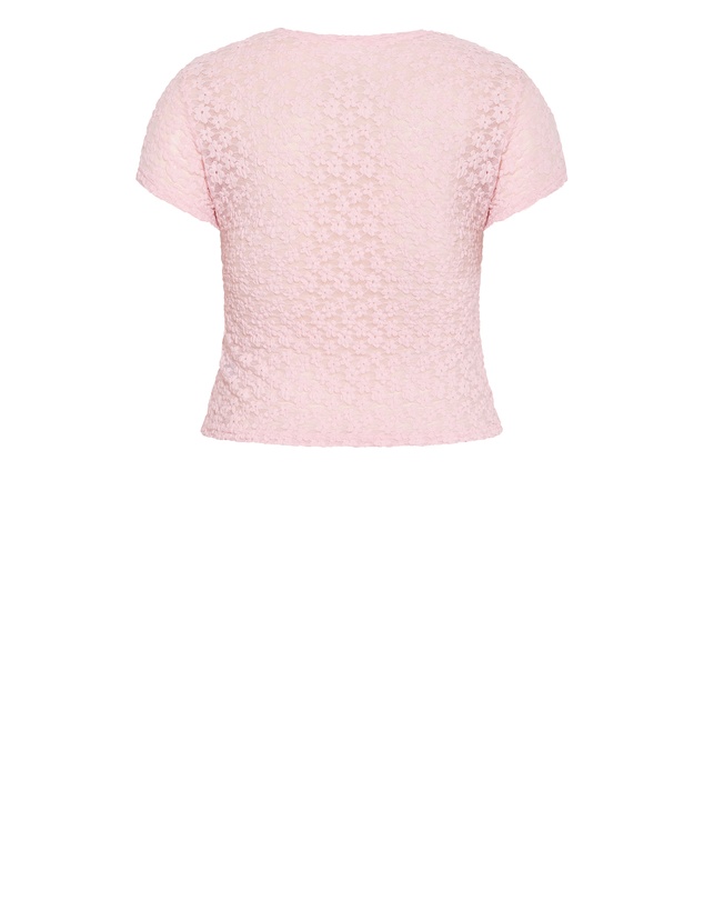 City Chic - Plus size Shiloh Lace Short Sleeve Tee - heavenly pink
