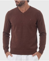 Coast Clothing - V-Neck Cotton Jumper - Chocolate