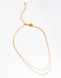 Lovisa - Waterproof Gold Plated Stainless Steel Dainty Freshwater Pearl Double Layer Necklace