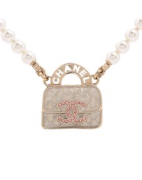 Pre-Loved by Azura Reborn - Pre-Loved CC Gold Plated Faux Pearl and Rhinestones Bag Necklace