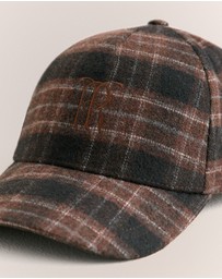 Trenery - Leo Wool Blend Check Monogram Cap in Coffee Bean