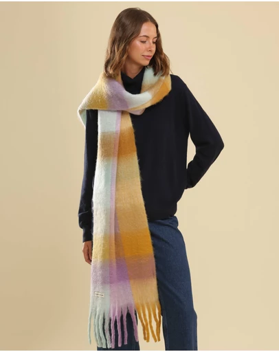 Morgan & Taylor - Emma Chunky Check Scarf Purple & Citrus Orange