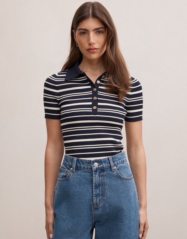 Forever New - Sasha Striped Knitted Polo T-Shirt