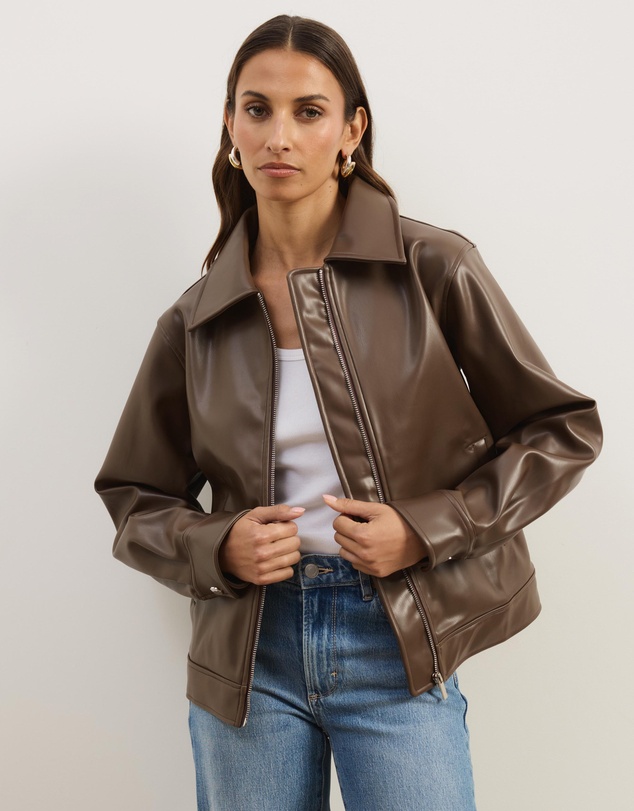 Atmos&Here - Renna Faux Leather Bomber Jacket