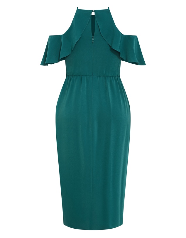 City Chic - Plus size Love Siren Ruffle Shoulder Dress - forest green