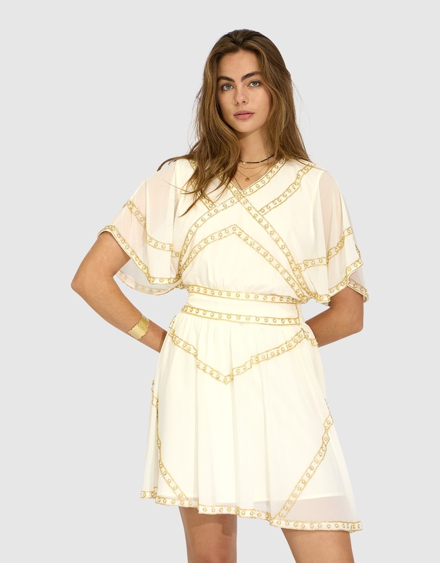 Belle & Bloom - Golden Mark Beaded Trim Mini Dress