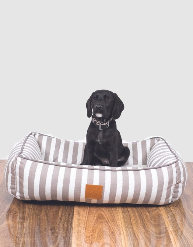 Mog & Bone - Bolster Dog Bed - Latte Hampton Stripe Print