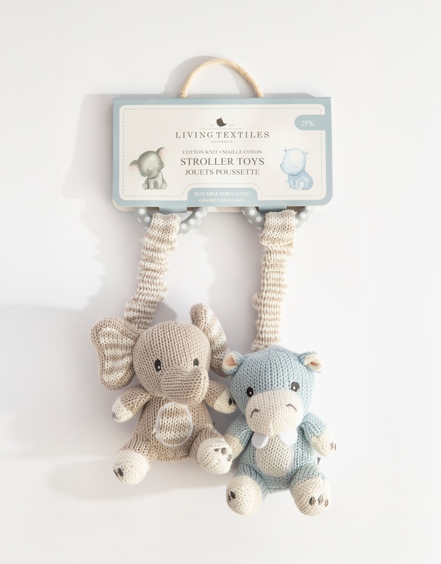 Living Textiles - 2 Pack Stroller Toys - Elephant & Hippo