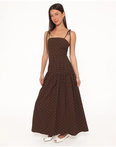 Petal & Pup - Mischa Maxi Dress - Brown Polka Dot