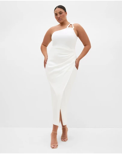 City Chic - Plus size Jayne One Shoulder Maxi Dress - ivory