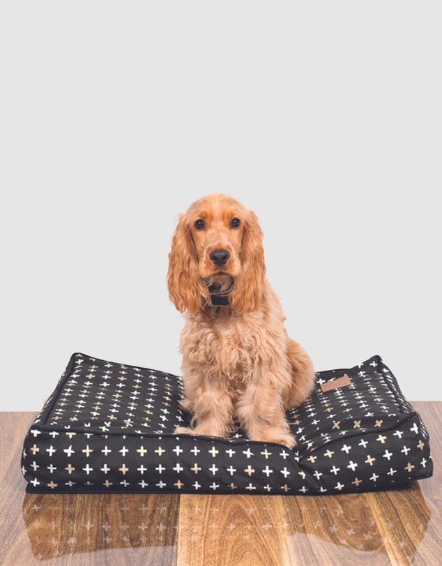 Mog & Bone - Classic Cushion Dog Bed - Black Metallic Cross Print