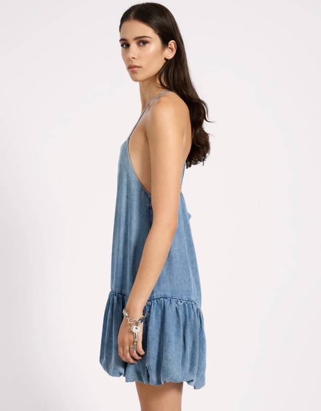 ONE TEASPOON - Tencel Bubble Hem Mini Slip Dress - Washed Blue