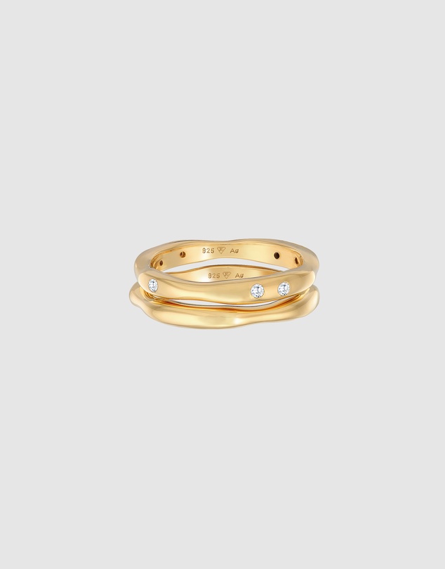 Elli Jewelry - Zirconia Ring Set in Gold-Plated 925 Silver