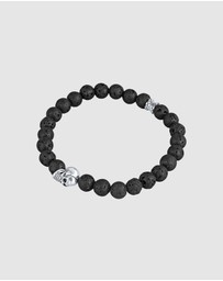 Kuzzoi - ICONIC EXCLUSIVE - Bracelet Men Skull Bead Robust with Black Lava Beads in 925 Sterling Silver