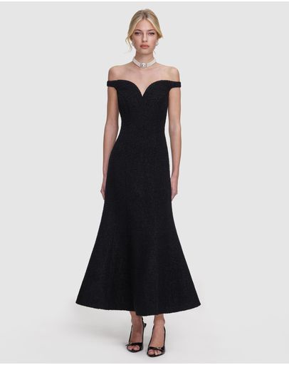 Black Boucle Midi Dress