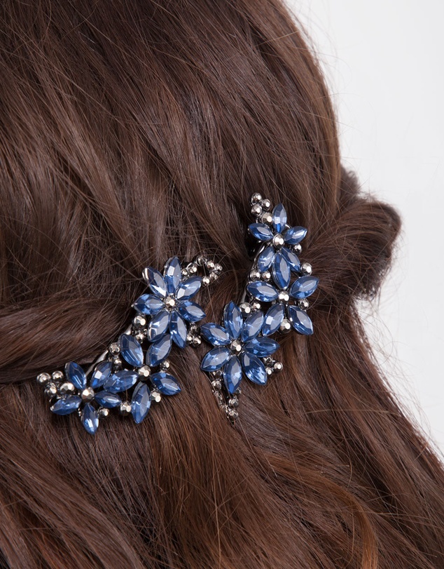 Lovisa - Gunmetal Mixed Crystal Floral Hair Clip