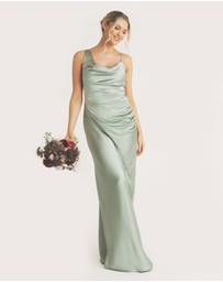 Six Stories - Cowl Front Asymmetrical Satin Bridesmaid Dress