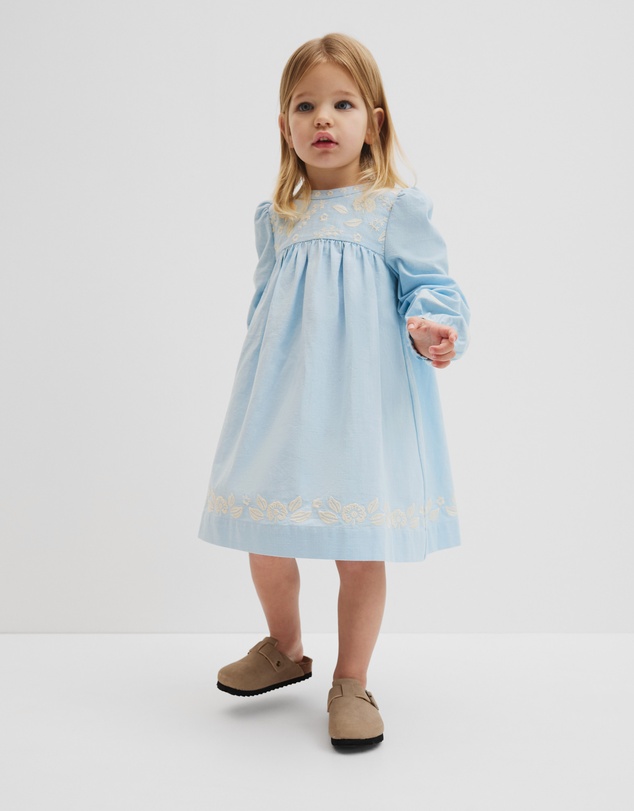 Country Road - Long Sleeve Embroidered Smock Dress