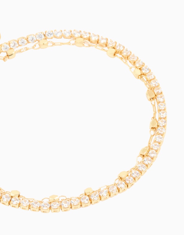 Lovisa - Gold Diamante Cup Chain & Chain Layered Bracelet
