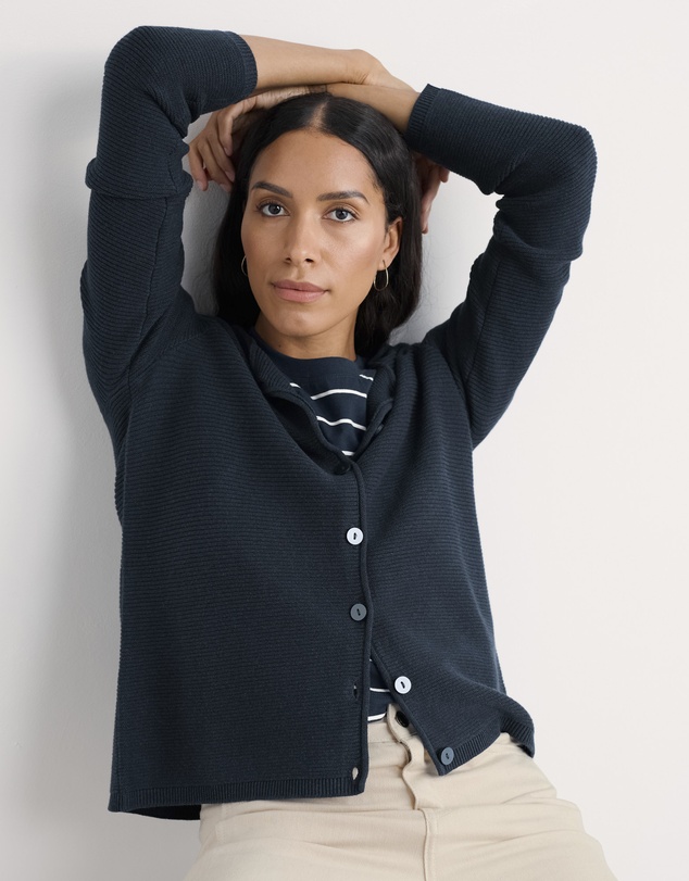 Seasalt - Seasalt Cornwall Navy Makers Jersey Roll Neck Cardigan