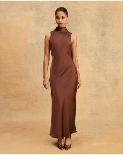 Forcast - Lorelei Tie Neck Satin Dress