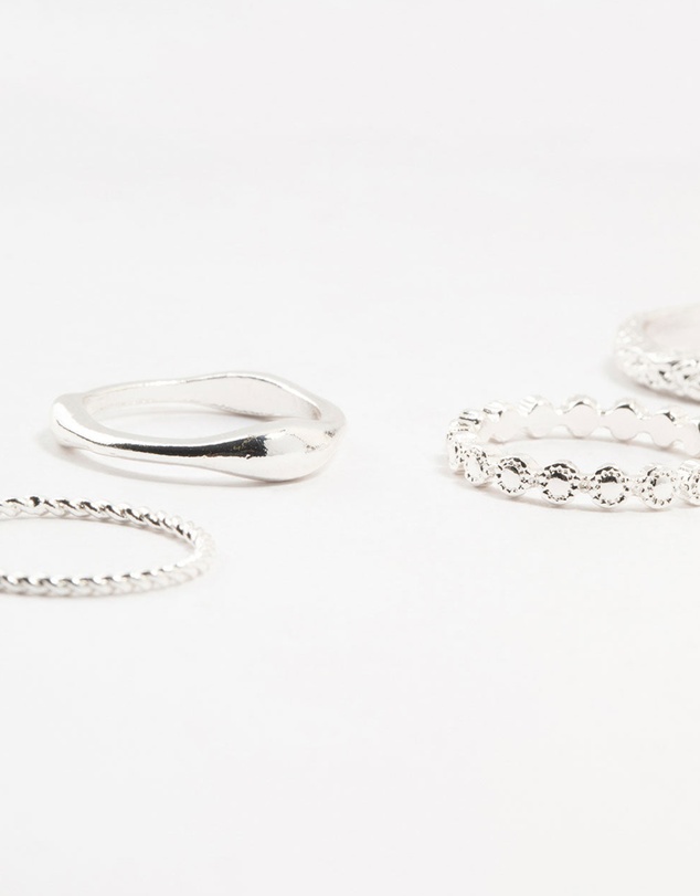 Lovisa - Silver Plated Molten Mixed Rings 5-Pack