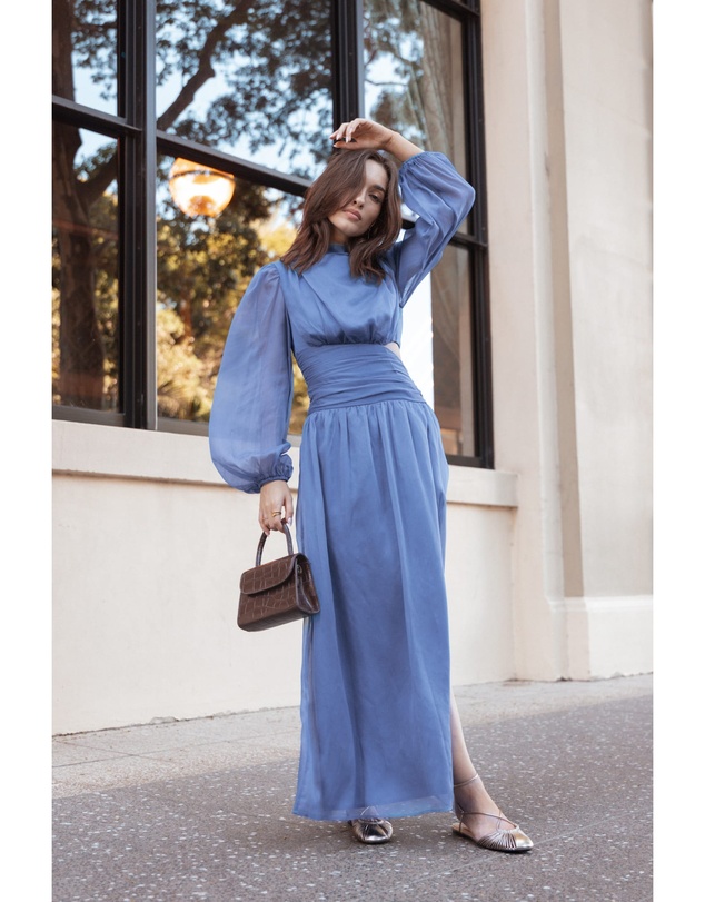 Petal & Pup - Neveah Long Sleeve Maxi Dress - Dusty Blue