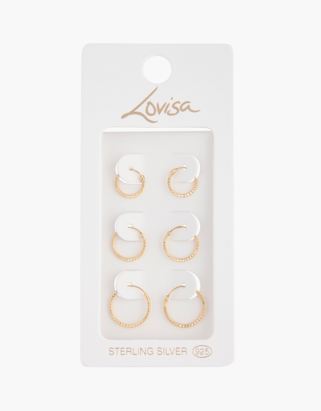 Lovisa - Gold Plated Sterling Silver Diamond Cut Mini Hoop Trio