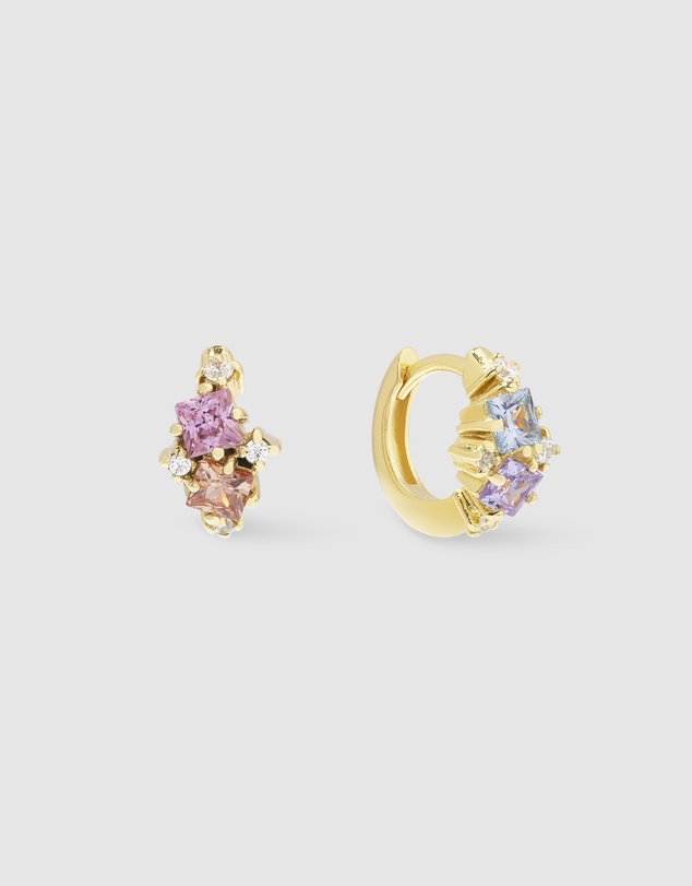 Wanderlust + Co - Rainbow Gem Gold 7mm Baby Huggie Earrings