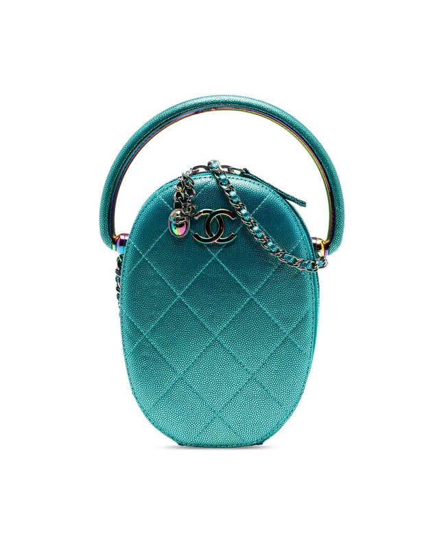 Pre-Loved by Azura Reborn - Pre-Loved Quilted Metallic Caviar Rainbow Hardware Oval Camera Bag
