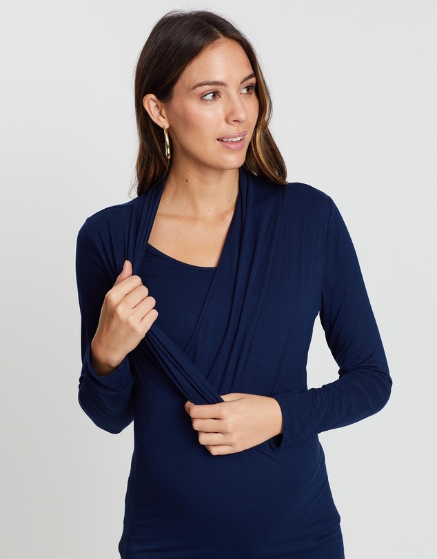 Angel Maternity - Maternity V-Neck Cross-Over Bamboo Long Sleeve Top