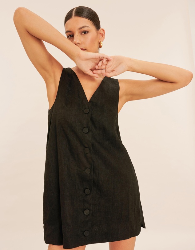 AERE - Linen Button Down A Line Mini Shift Dress