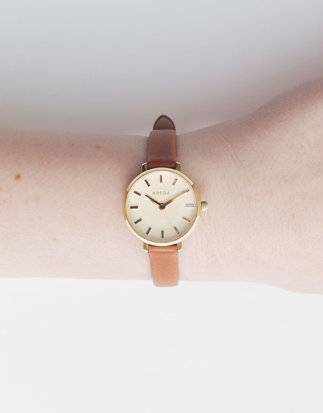 Breda - Beverly Gold and Brown Leather Band Watch, 25MM