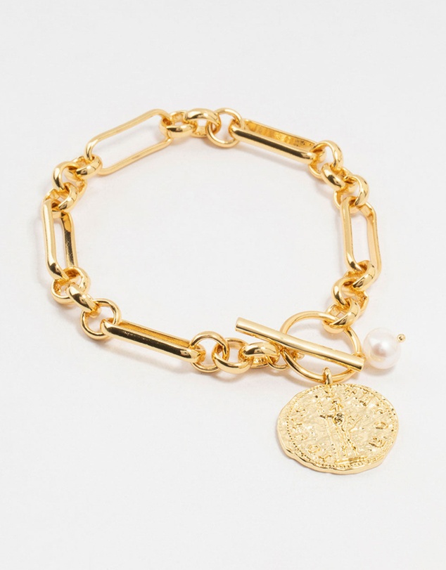 Lovisa - Gold Plated Brass Rectangular Link With Coin Bracelet