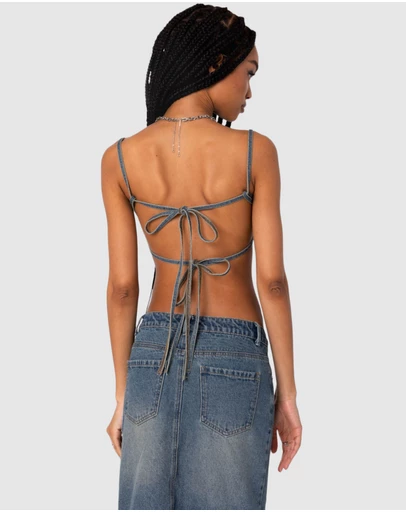 EDIKTED - Lassy Washed Denim Bralette