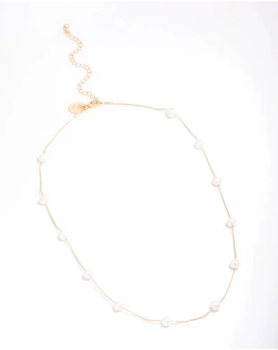 Lovisa - Gold Plated Freshwater Pearl Dotted Fine Short Necklace