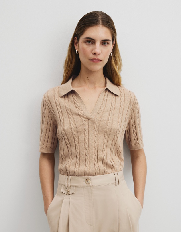 Country Road - Organically Grown Cotton Blend Cable Polo Knit
