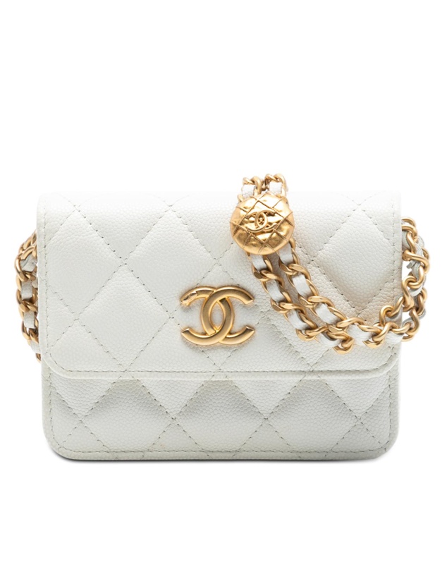 Pre-Loved by Azura Reborn - Pre-Loved CC Quilted Caviar Medallion Charm Clutch With Chain