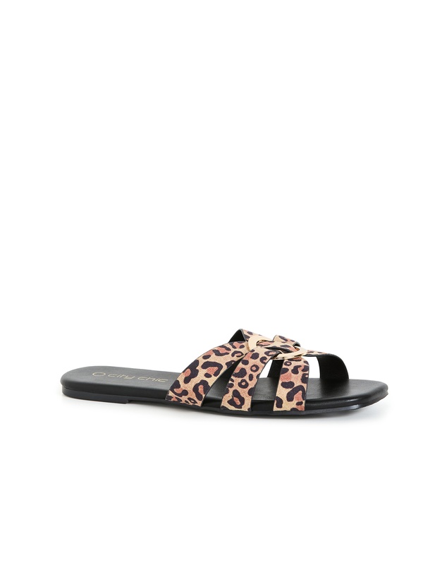 City Chic - WIDE FIT Jacey Leopard Print Slide