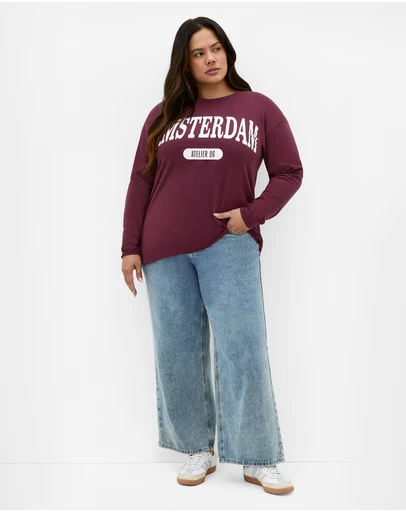 City Chic - Oversized Amsterdam Long Sleeve Cotton Tee