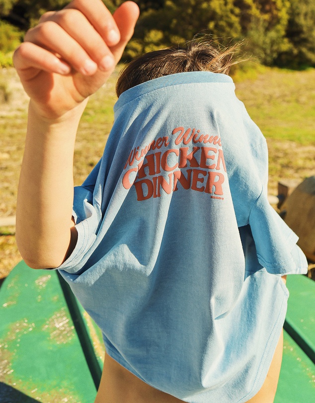 Skwosh - Chicken Dinner Kids Slang Tee in Light Blue