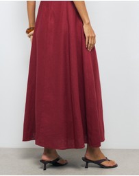 AERE - Portia Linen Puff Sleeve Midi Dress