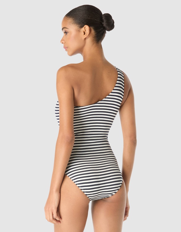 Michael Kors - Crinkle Stripe Padded Cup One Shoulder Swimsuit