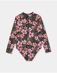 Roxy - Girls 8 to 16 Active Floral Long Sleeve Onesie Rash Vest