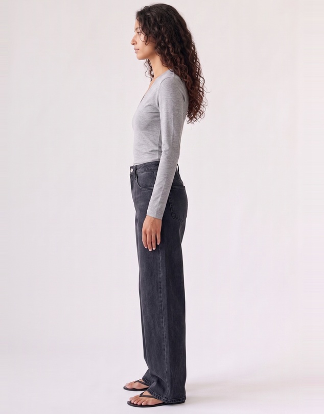 Style Addict - Margaux Deep V Henley Top - Grey